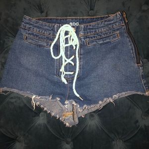 BDG Denim Freyed Shorts with Lace Up & Zipper